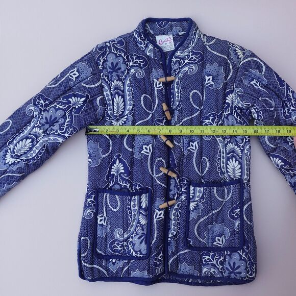 Vtg Chandni Boho Floral Quilted Jacket Women’s M Blue White Frog Button Indie - Picture 8 of 11